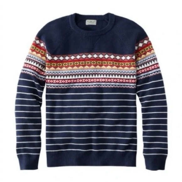 L.L.Bean Wicked Soft Cotton/Cashmere Fair Isle sweater in navy blue size M - Picture 2 of 7